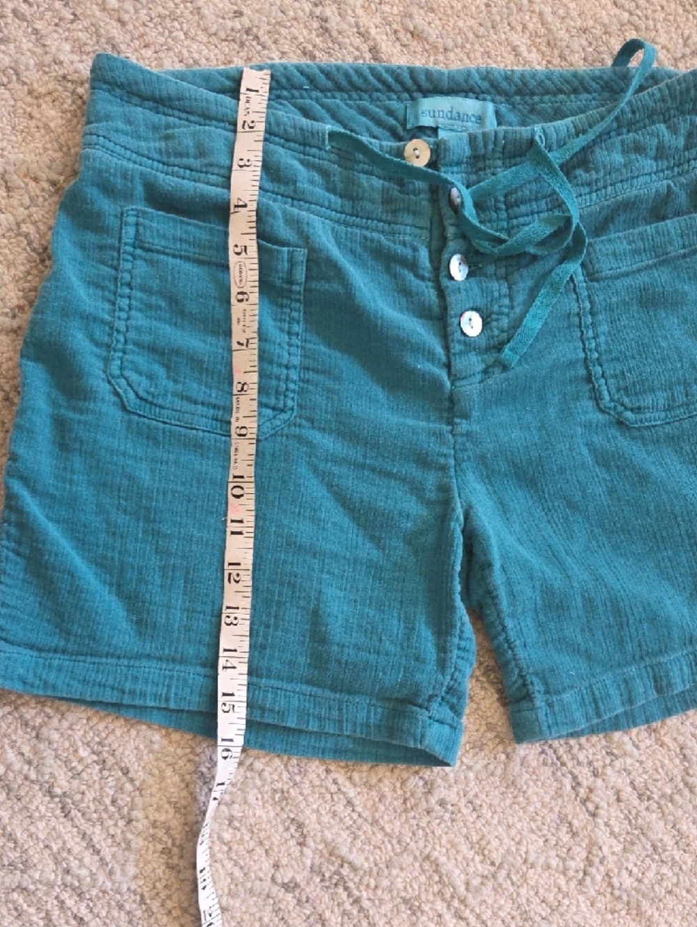Sundance Teal Button-Front Cotton Drawstring Shorts - Picture 4 of 7